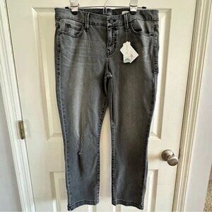 Level 99.  Lily crop skinny straight distressed gray jeans